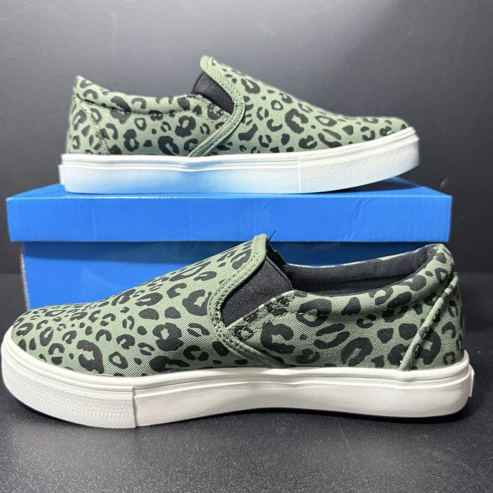 RipNDip Slip On Skate Shoes Womens Size‎ 7 Green Leopard Print Skateboard Casual